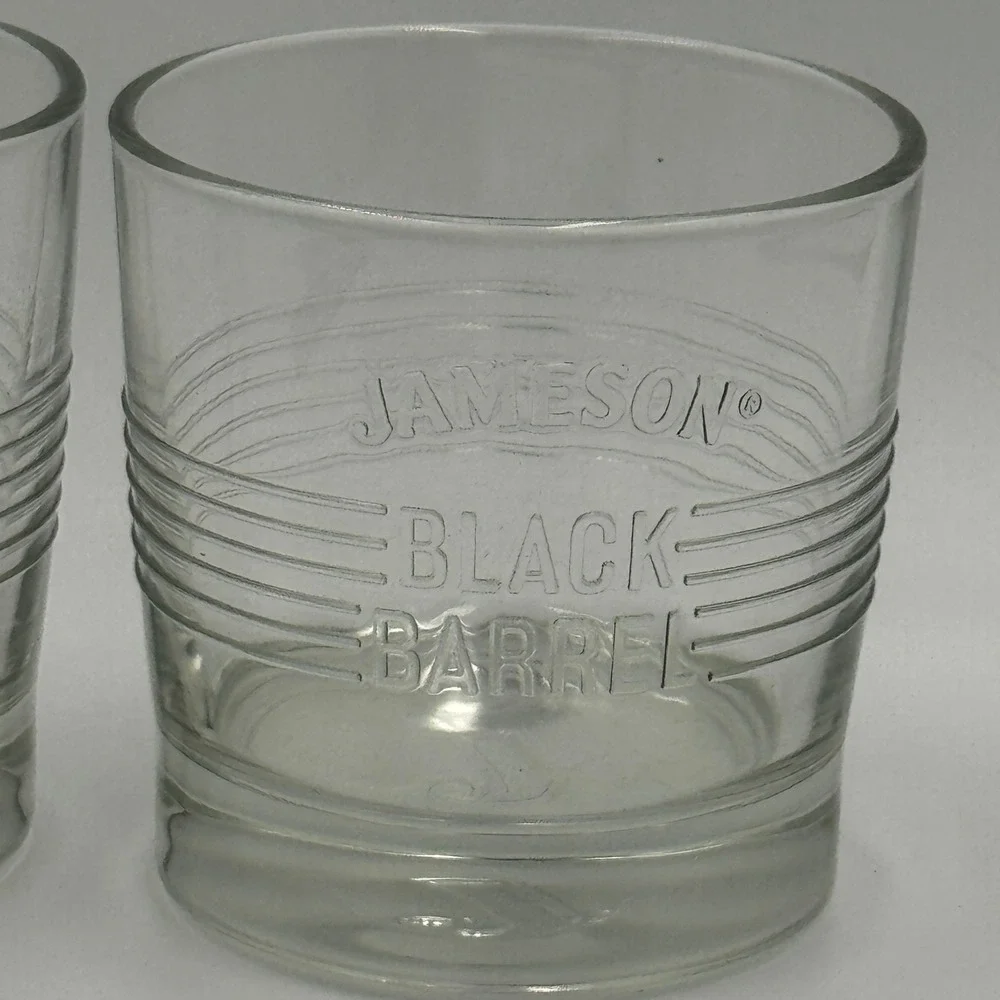 Set of 2‎ Jameson Black Barrel Whiskey Rocks Glasses Embossed Logo